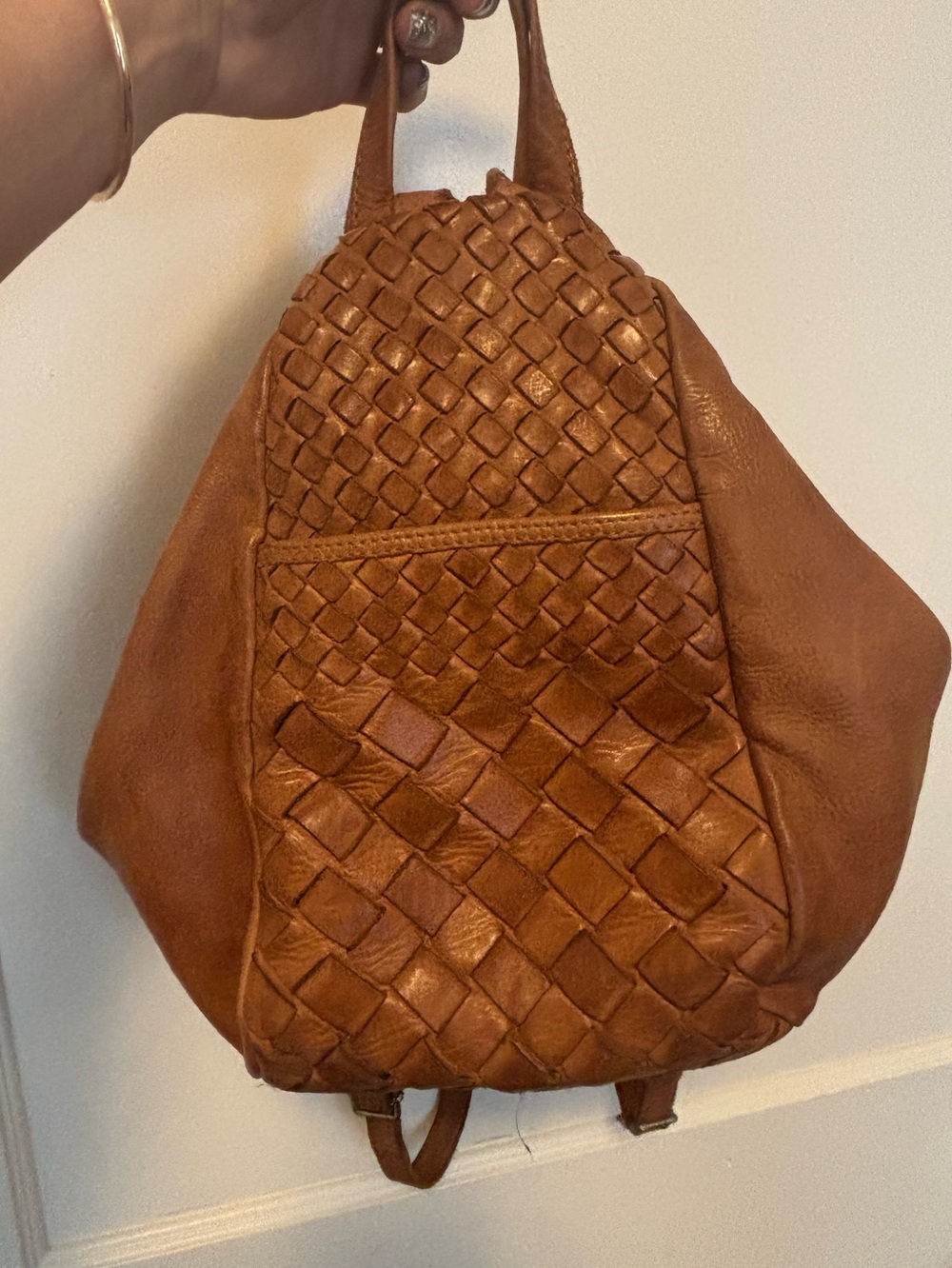 Woven Genuine Leather Backpack Purse